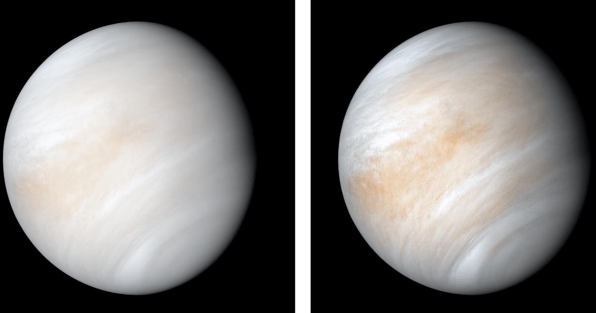 Venus seen by NASA's Mariner 10 spacecraft, showing the planet's thick global cloud cover.  (Image Source: NASA/JPL-Caltech)