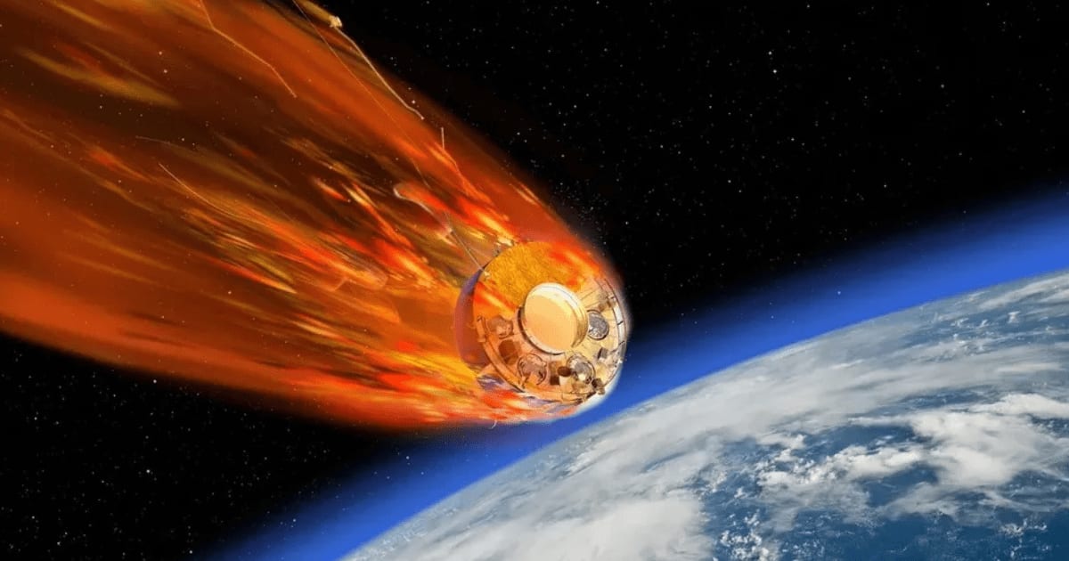Illustration of ESA's Salsa Cluster satellite burning up during reentry. (Representative Cover Image Source: ESA/David Ducross)