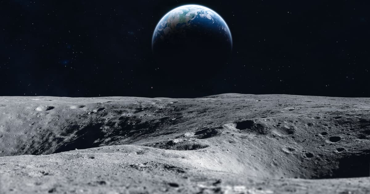 A wide-angle view of the Moon's surface and Earth on the horizon. Elements of this image furnished by NASA. (Representative Cover Image Source: NASA)