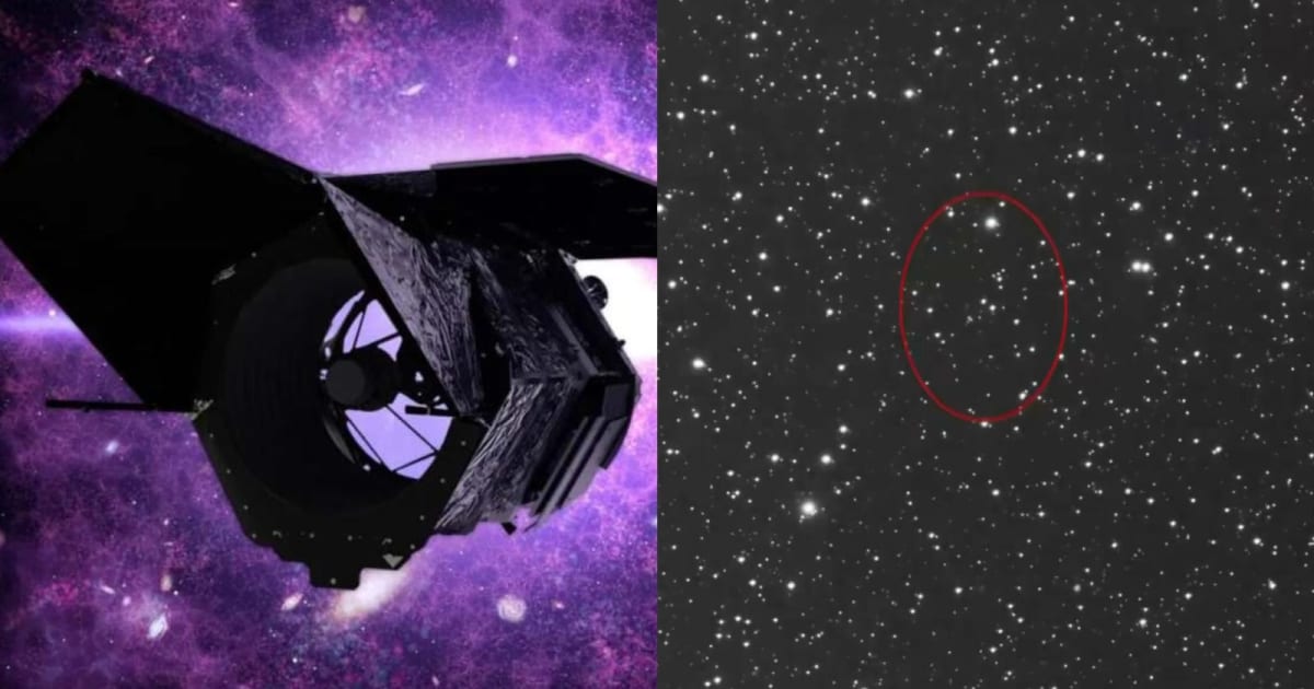 Illustration of the Nancy Grace Roman Space Telescope (L); The Roman telescope encircled in red as it traveled toward L2 (R). — (Cover Image Source: NASA/X@AJamesMcCarthy)