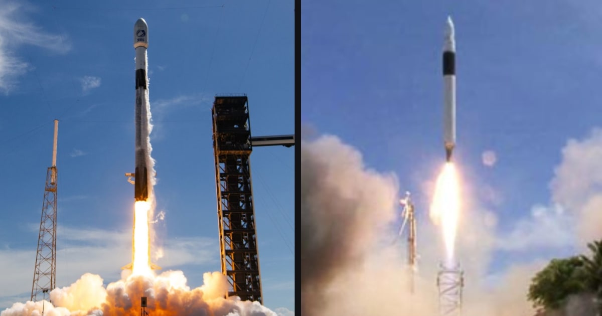The Falcon 9 rocket launching on the SES O3b mPOWER mission from Cape Canaveral on Sept. 13, 2026 (L); The Falcon 1 launching on its first successful flight to orbit on September 28, 2008 (R). (Cover Image Source: SpaceX)