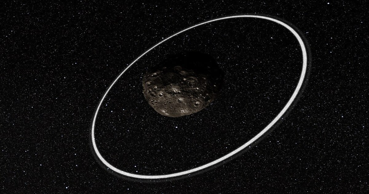 An artist’s impression showing what the two rings around Chariklo might look like up close. (Image Source: ESO/L. Calçada/M. Kornmesser/Nick Risinger (skysurvey.org)