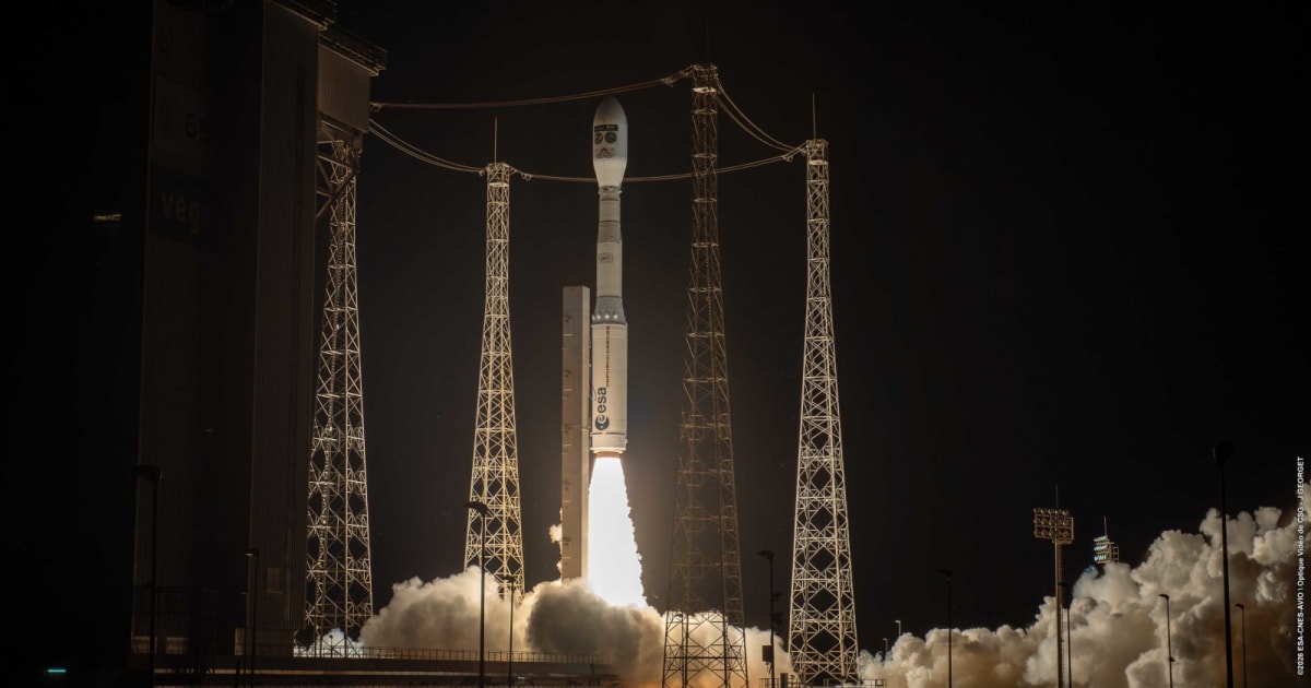 A Vega C rocket lifts off with two ESA Earth observation satellites—FLEX and Sentinel-3C—on September 14, 2026. (Cover Image Source: X@Avio_Group)