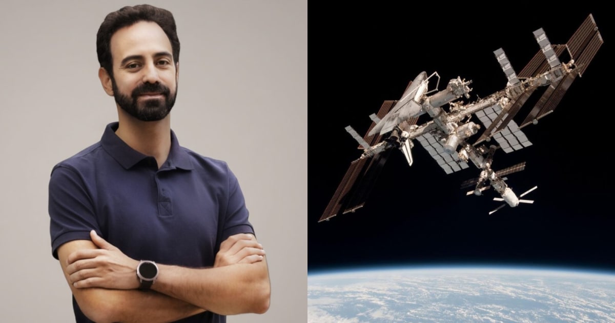 Adrianos Golemis (L) has been selected as the third member of VAST's private mission to the ISS; the International Space Station (R) photographed in low-Earth orbit. (Cover Image Source: X@vast/ESA)