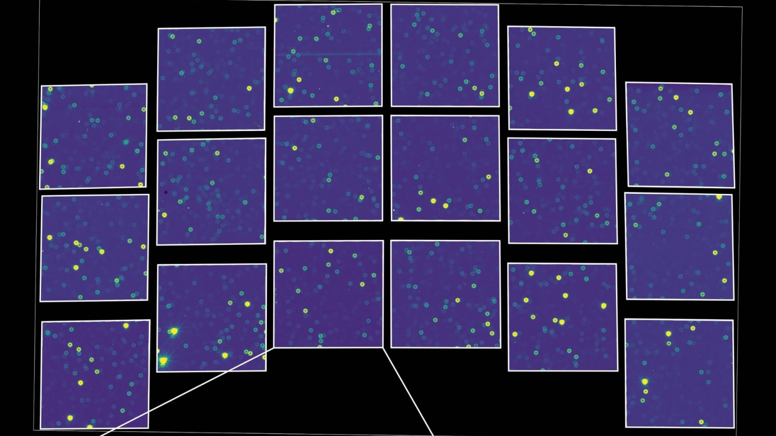 Starlight captured by 18 detectors of Roman telescope's Wide Field Instrument.