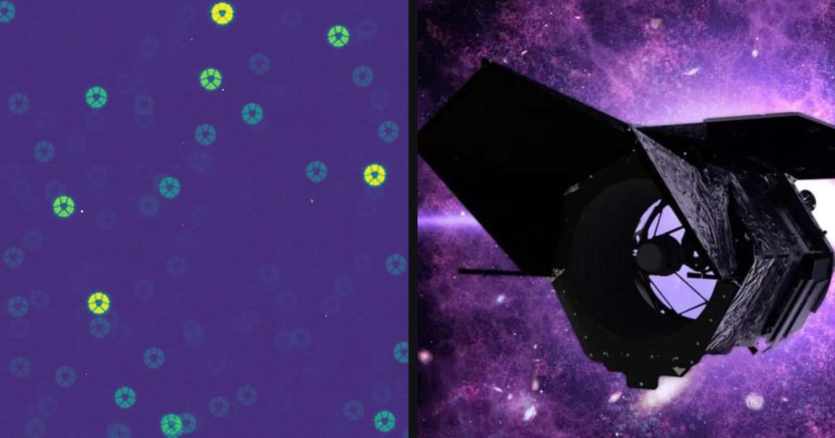 Starlight captured by the Nancy Grace Roman telescope's Wide Field Instrument (L); Artist's illustration of the Roman telescope (R). — (Cover Image Source: NASA’s Goddard Space Flight Center, Tyler Desjardins-STScI/NASA)