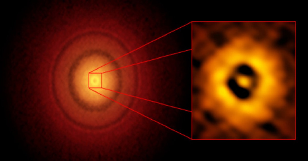 ALMA observations of the planet-hosting disk around Elias 2-24, showing a dust-trapping ring and the gap associated with the young planet.  (Image Source: ALMA (ESO/NAOJ/NRAO); A. S. Carvalho et al)