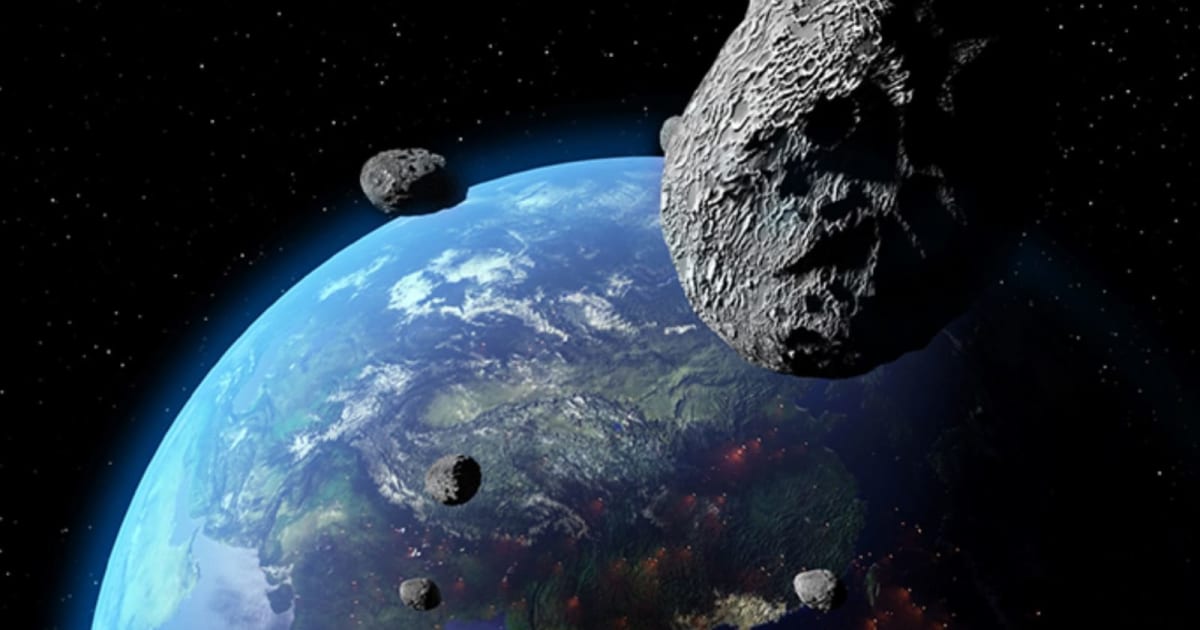 Artist's concept of five near-Earth asteroids on a collision course with our planet Earth. — (Cover Image Source: ESA)