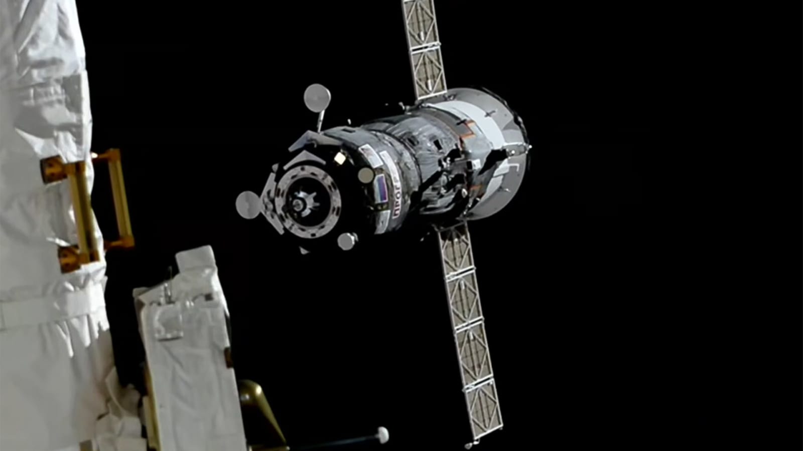 The Progress 96 spacecraft approaching the International Space Station for docking on September 19, 2026.