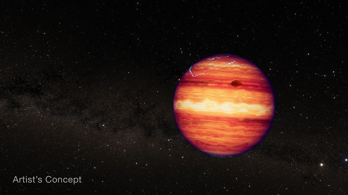 This artist’s concept shows what the isolated planetary-mass object SIMP 0136 could look like based on recent observations from NASA’s James Webb Space Telescope and previous observations from Hubble , Spitzer, and numerous ground-based telescopes. SIMP 0136 is about 13 times... Artwork: NASA, ESA, CSA, Joseph Olmsted (STScI)