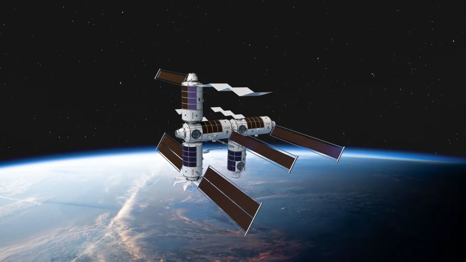 Artist's concept of the Axiom Station flying above Earth.