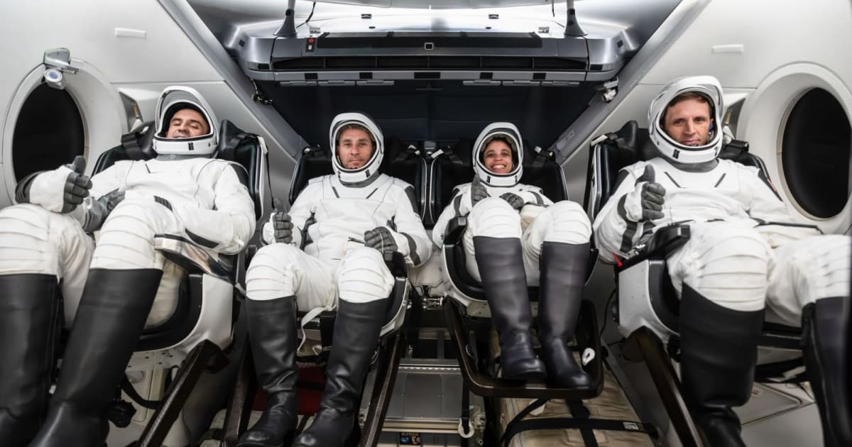 Image of the SpaceX Crew-13 members. From left are Roscosmos Sergey Teteryatnikov, NASA astronauts Luke Delaney and Jessica Watkins, and CSA astronaut Joshua Kutryk. (Representative Cover Image Source: SpaceX)