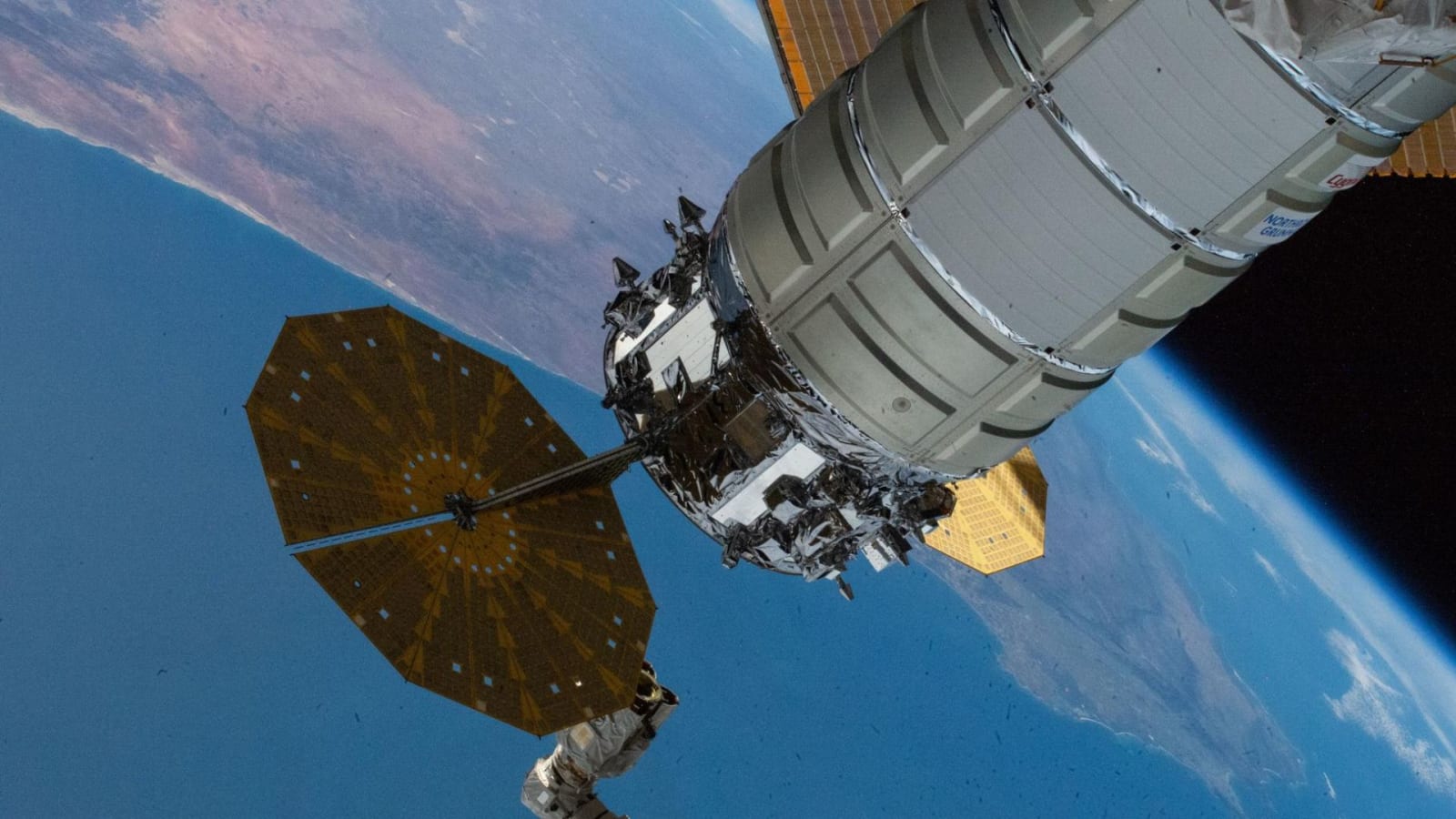Northrop Grumman's Cygnus XL spacecraft docked at with the Unity module of the International Space Station.