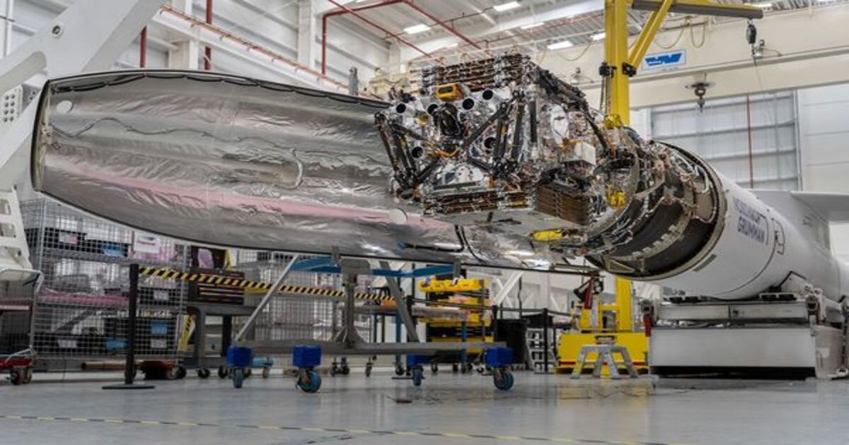 Katalyst Space’s LINK robotic servicing spacecraft inside a Northrop Grumman Pegasus XL rocket at NASA’s Wallops Flight Facility in Virginia, June 8, 2026.  (Image Source: NASA/Ron Beard)