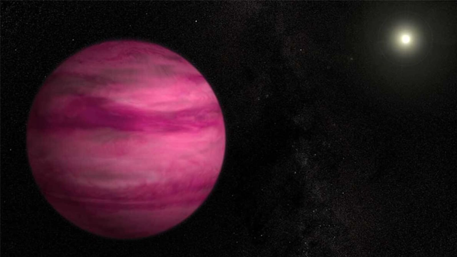 Artist's illustration of an exoplanet orbiting a distant star in the background.