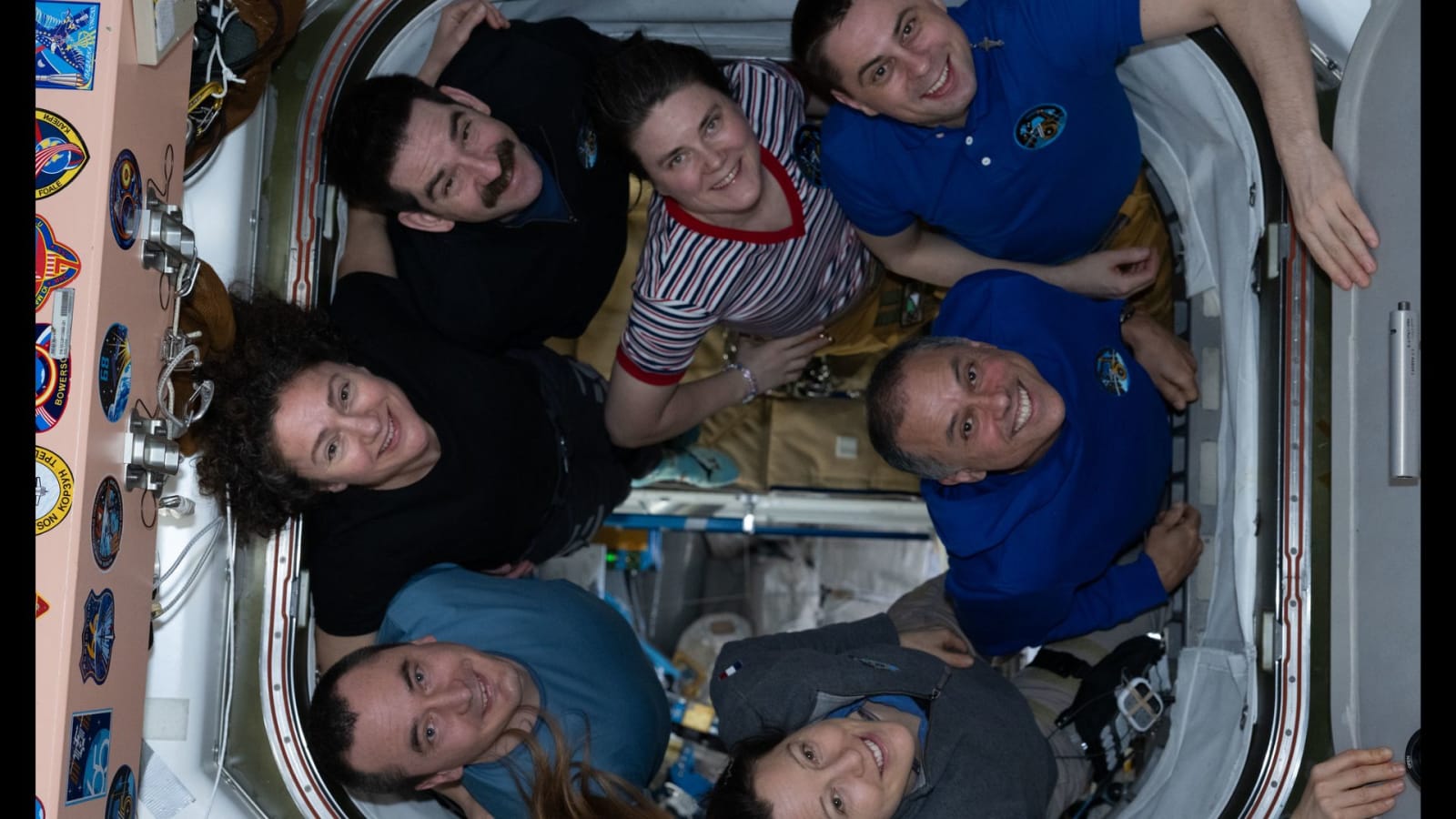 The seven astronauts currently residing aboard the International Space Station. They make up the Expedition 75 running station operations.