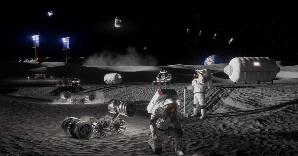Artist’s rendering of lunar surface infrastructure for future Moon Base operations near the lunar south pole. (Representative Image Source: NASA)