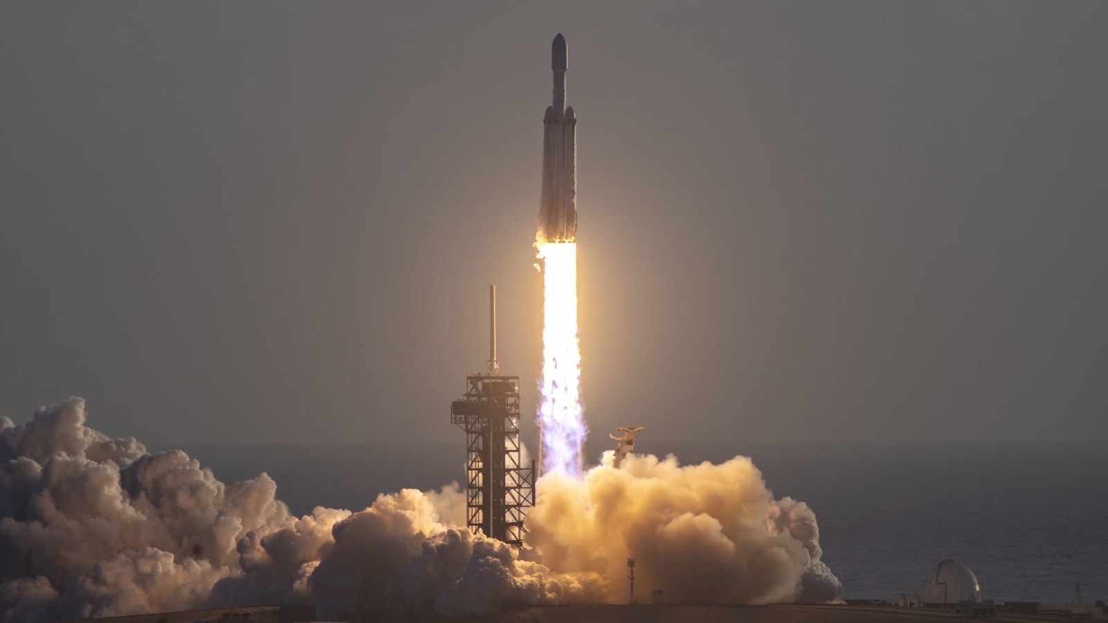 The Falcon Heavy rocket lifts off with NASA's Nancy Grace Roman Space Telescope from the Kennedy Space Center in Florida, August 30, 2026.