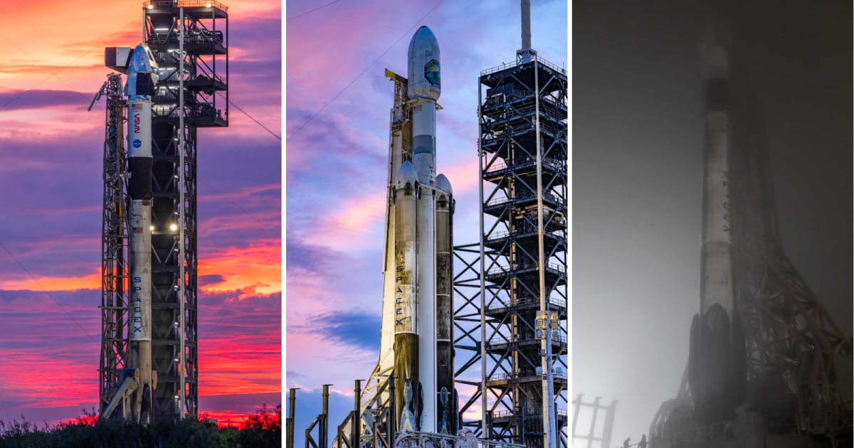 The three SpaceX Falcon rockets scheduled to launch on October 1 are upright at their respective launch pads. (Cover Image Source: SpaceX)