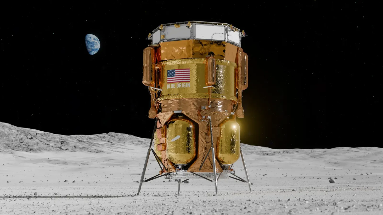 An artists' view of Blue Origin's MK1 lander on the lunar surface (Representative image source: Blue Origin)