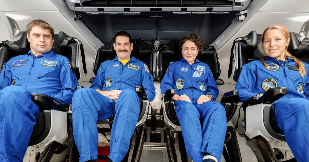 Crew-12 (from left): Roscosmos's Andrey Fedyaev, NASA's Jack Hathaway and Jessica Meir (Pilot and Commander), and ESA's French astronaut Sophie Adenot. ( Cover Image Source: NASA | SpaceX)